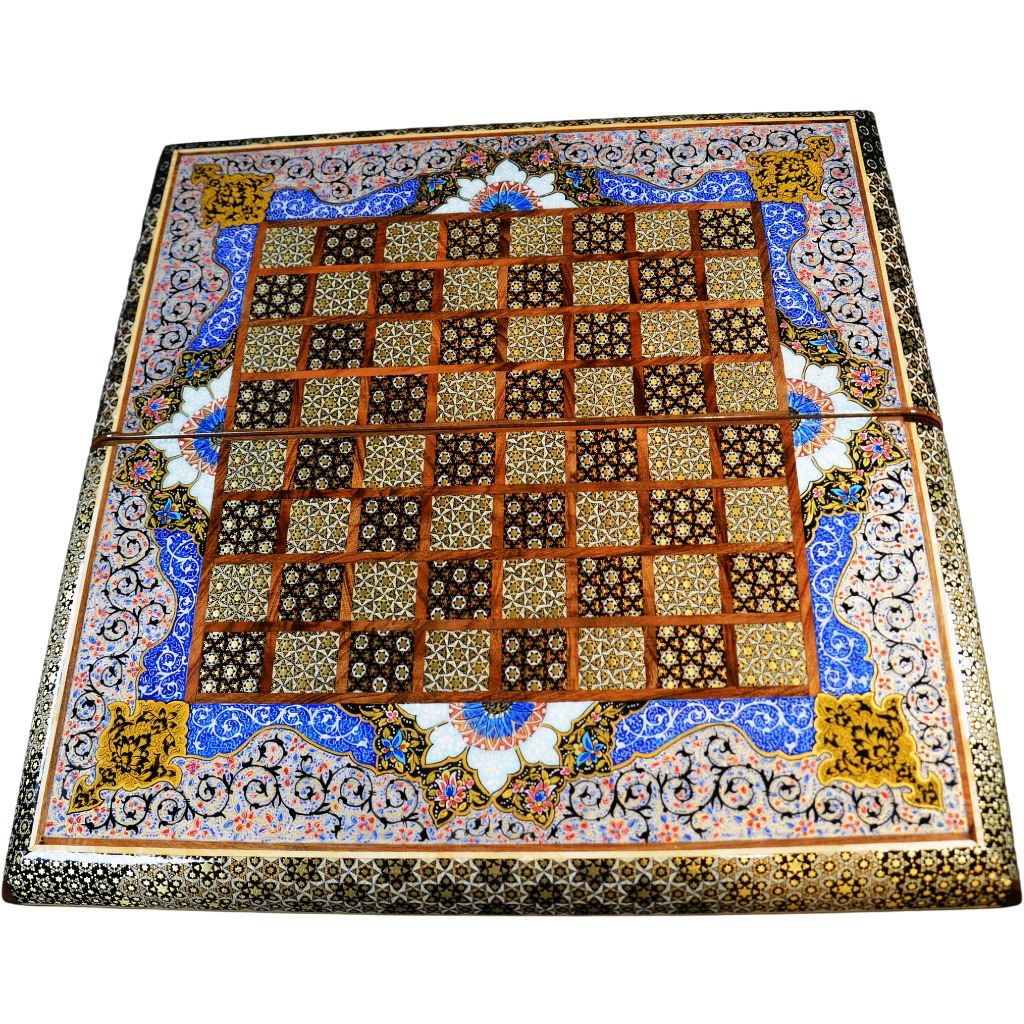 hochwertigen Schachbrett mit blauem Blumenmuster und Intarsien-Design mit den maßen 50 x 50 x 3 cm