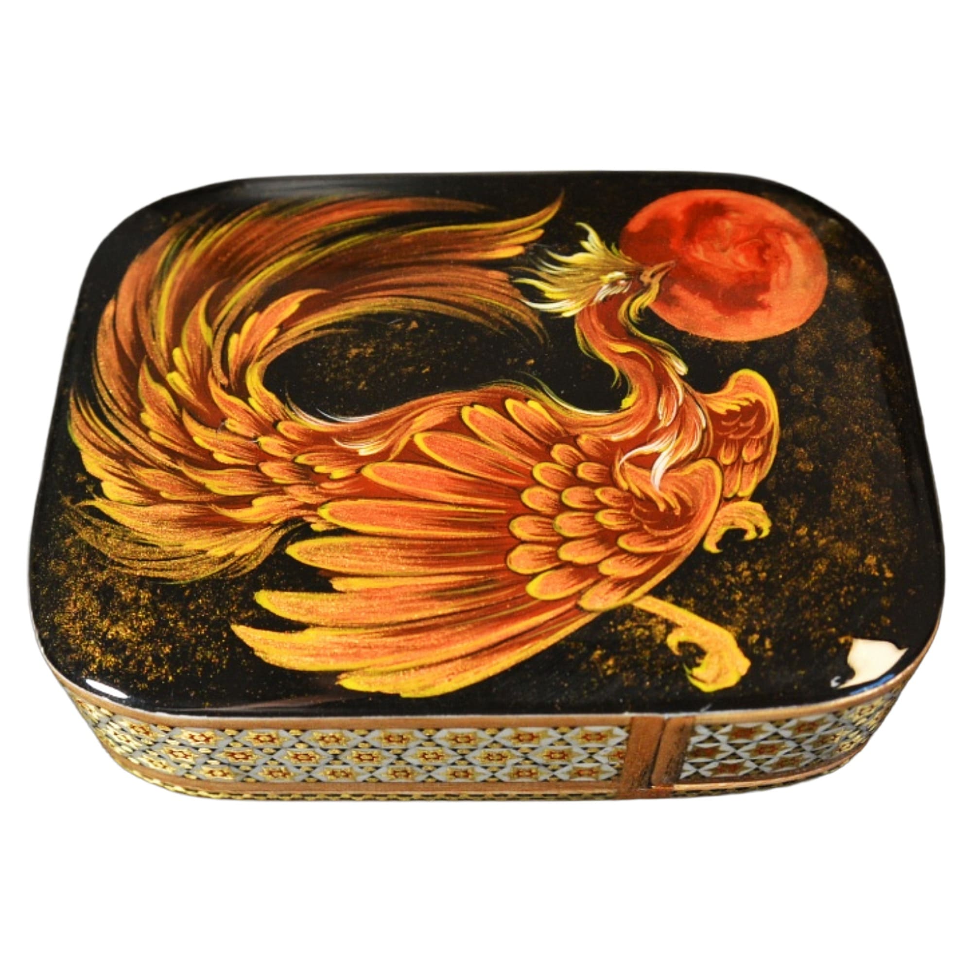 Edles Schmuckkästchen/Spielkartenbehälter aus Holz mit Intarsie und Handbelates Blumentmuster