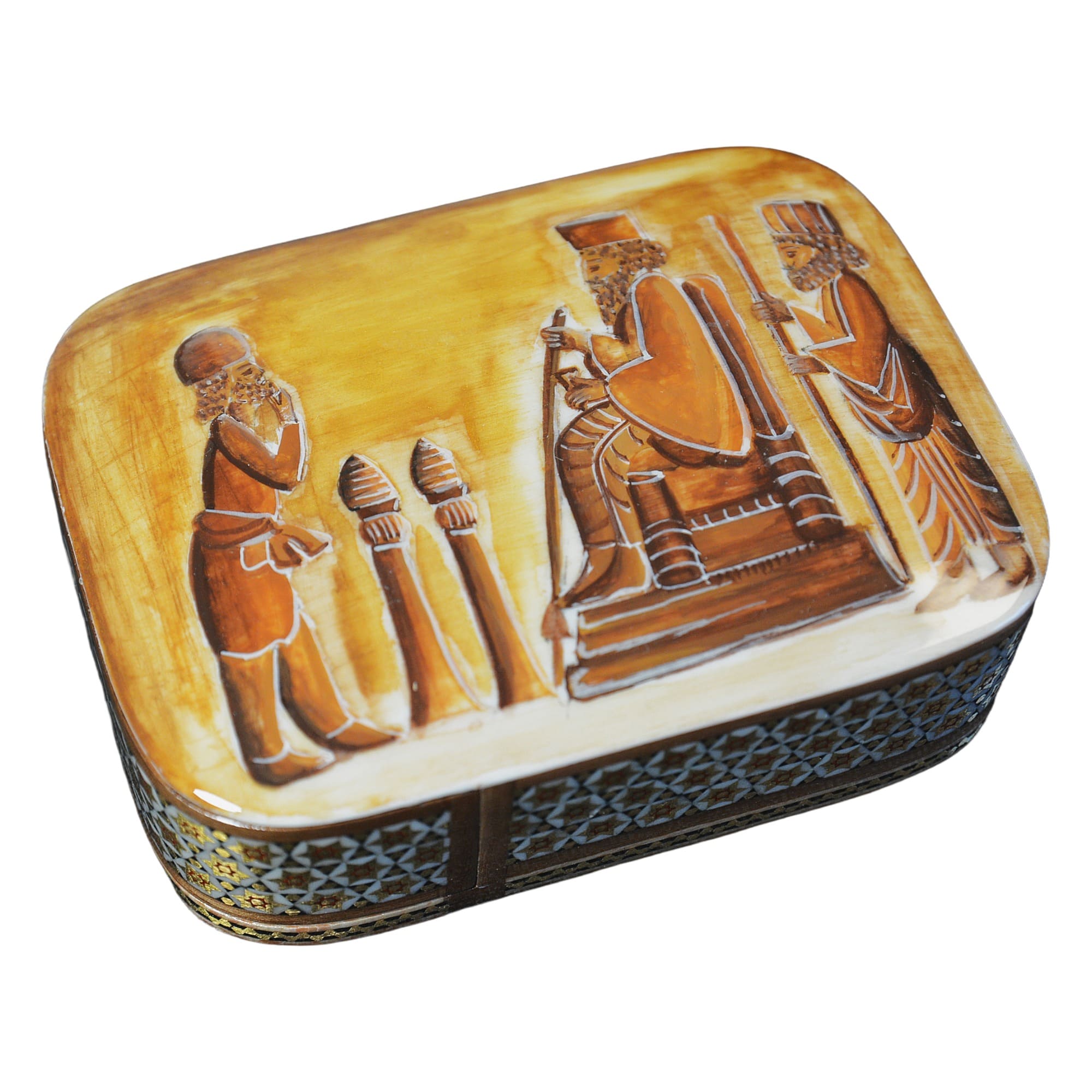 Edles Schmuckkästchen/Spielkartenbehälter aus Holz mit Intarsie und Handbelates Blumentmuster