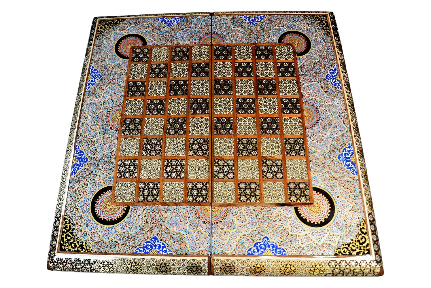 hochwertigen Schachbrett mit blauem Blumenmuster und Intarsien-Design mit den maßen 50 x 50 x 3 cm