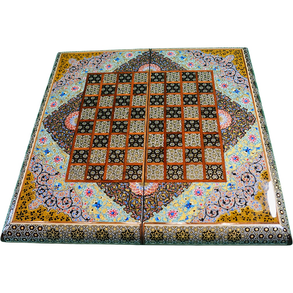 hochwertigen Schachbrett mit blauem Blumenmuster und Intarsien-Design mit den maßen 50 x 50 x 3 cm