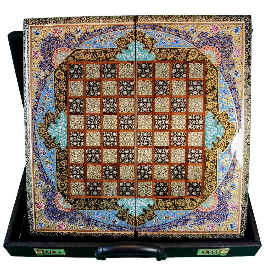 hochwertigen Schachbrett mit blauem Blumenmuster und Intarsien-Design mit den maßen 50 x 50 x 3 cm