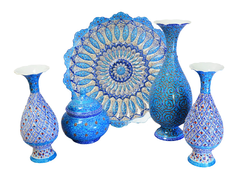Minakari Vase & Pralinenbehälter un Teller