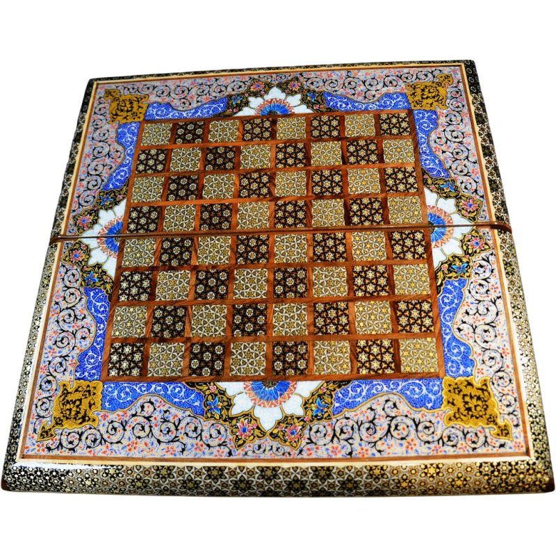 hochwertigen Schachbrett mit blauem Blumenmuster und Intarsien-Design mit den maßen 50 x 50 x 3 cm