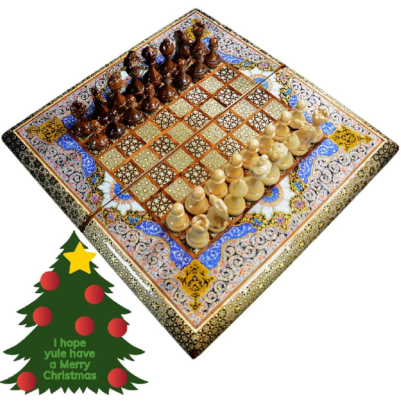 hochwertigen Schachbrett mit blauem Blumenmuster und Intarsien-Design mit den maßen 50 x 50 x 3 cm