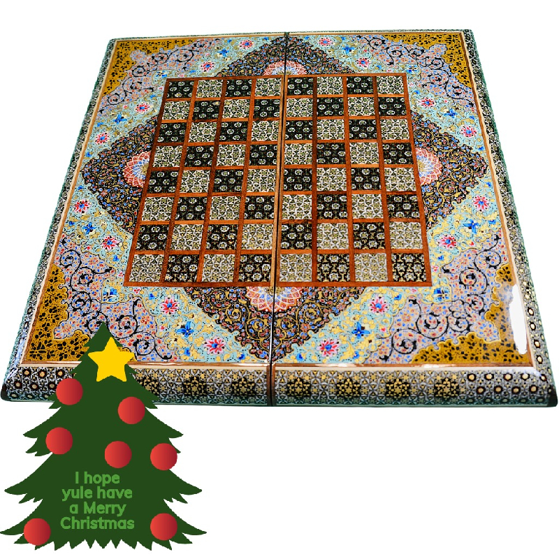 hochwertigen Schachbrett mit blauem Blumenmuster und Intarsien-Design mit den maßen 50 x 50 x 3 cm