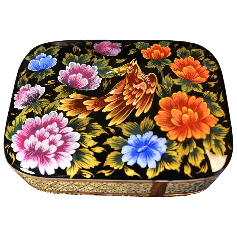 Edles Schmuckkästchen/Spielkartenbehälter aus Holz mit Intarsie und Handbelates Blumentmuster