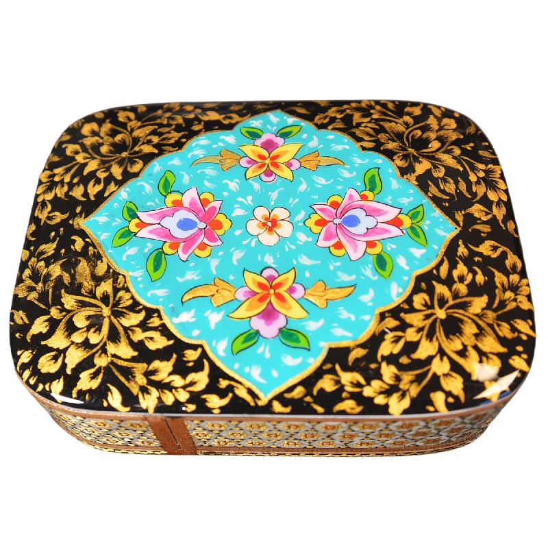 Edles Schmuckkästchen/Spielkartenbehälter aus Holz mit Intarsie und Handbelates Blumentmuster
