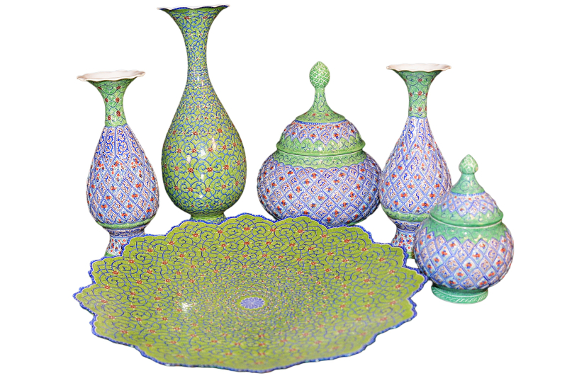 Minakari Vase & Plätzchendose und Teller