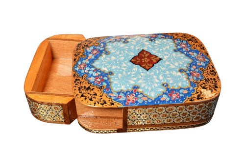 Edles Schmuckkästchen-Spielkartenbehälter aus Holz mit Intarsie und Handbelates Blumentmuster