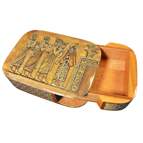 Edles Schmuckkästchen/Spielkartenbehälter aus Holz mit Intarsie und Handbelates Blumentmuster