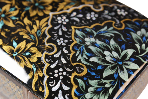 Edles Schmuckkästchen-Spielkartenbehälter aus Holz mit Intarsie und Handbelates Blumentmuster