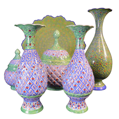 Minakari Vase & Plätzchendose und Teller