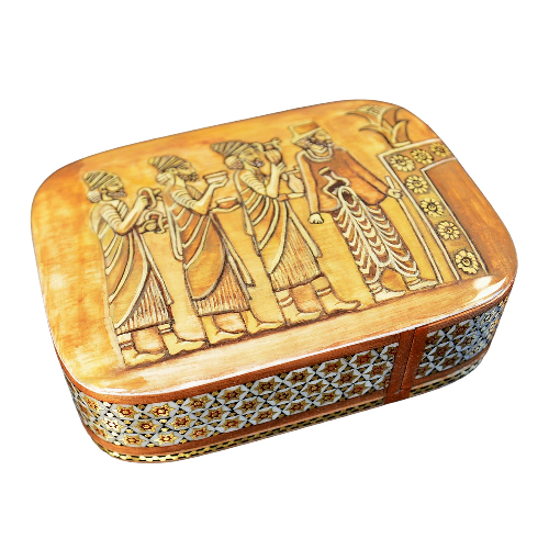 Edles Schmuckkästchen/Spielkartenbehälter aus Holz mit Intarsie und Handbelates Blumentmuster