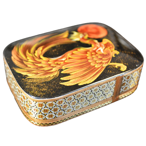 Edles Schmuckkästchen/Spielkartenbehälter aus Holz mit Intarsie und Handbelates Blumentmuster