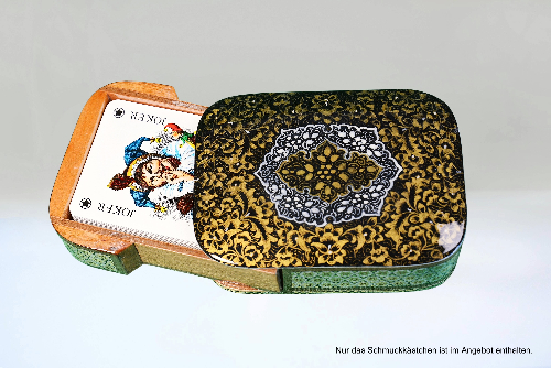 Edler Schmuckkasten/Spielkartenbehälter aus Holz mit Intarsie und Handbelates Blumentmuster