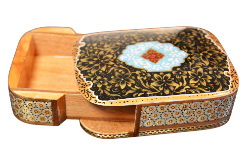 Edles Schmuckkästchen/Spielkartenbehälter aus Holz mit Intarsie und Handbelates Blumentmuster