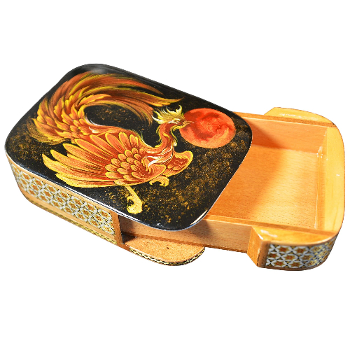 Edles Schmuckkästchen/Spielkartenbehälter aus Holz mit Intarsie und Handbelates Blumentmuster