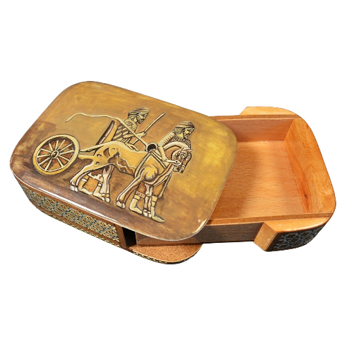 Edles Schmuckkästchen/Spielkartenbehälter aus Holz mit Intarsie und Handbelates Blumentmuster