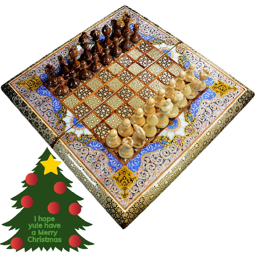 hochwertigen Schachbrett mit blauem Blumenmuster und Intarsien-Design mit den maßen 50 x 50 x 3 cm