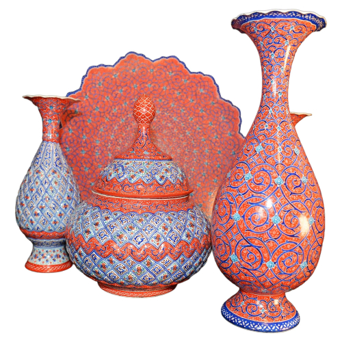 Minakari Vase & Plätzchendose und Teller