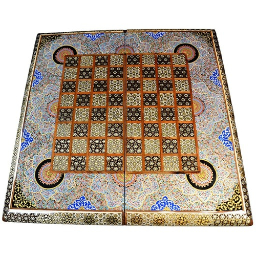 hochwertigen Schachbrett mit blauem Blumenmuster und Intarsien-Design mit den maßen 50 x 50 x 3 cm