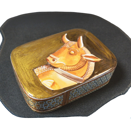 Edles Schmuckkästchen-Spielkartenbehälter aus Holz mit Intarsie und Handbelates Blumentmuster