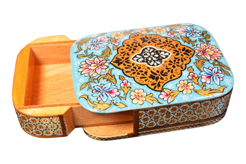 Edles Schmuckkästchen-Spielkartenbehälter aus Holz mit Intarsie und Handbelates Blumentmuster