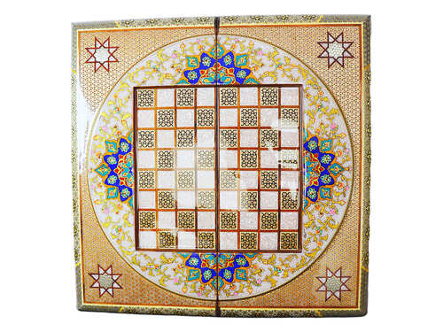 Schachbrett-Seite vom hochwertiges Schachbrett und Backgammon mit Blumenmuster und Intarsien-Design
