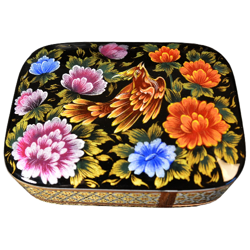 Edles Schmuckkästchen/Spielkartenbehälter aus Holz mit Intarsie und Handbelates Blumentmuster