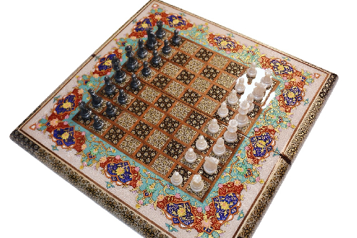 Schachbrett-Seite vom hochwertiges Schachbrett und Backgammon mit Blumenmuster und Intarsien-Design
