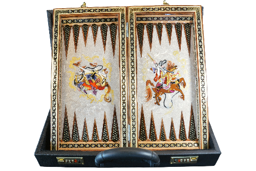 Backgammon aus Holz mit Polo Muster  und Intarsien-Design