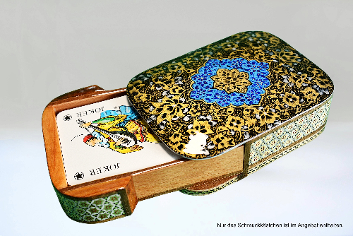 Edler Schmuckkasten/Spielkartenbehälter aus Holz mit Intarsie und Handbelates Blumentmuster