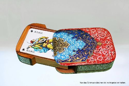 Edler Schmuckkasten/Spielkartenbehälter aus Holz mit Intarsie und Handbelates Blumentmuster