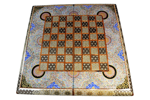 hochwertigen Schachbrett mit blauem Blumenmuster und Intarsien-Design mit den maßen 50 x 50 x 3 cm