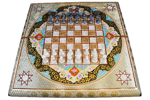 hochwertigen Schachbrett mit blauem Blumenmuster und Intarsien-Design mit den maßen 50 x 50 x 3 cm