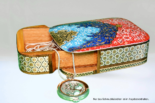 Edler Schmuckkasten/Spielkartenbehälter aus Holz mit Intarsie und Handbelates Blumentmuster