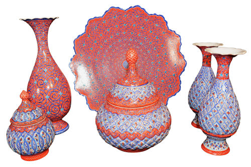 Minakari Vase & Plätzchendose und Teller