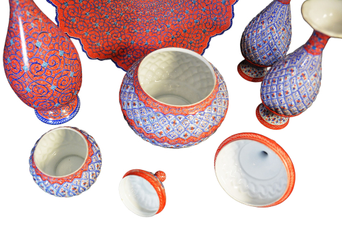 Minakari Vase & Plätzchendose und Teller