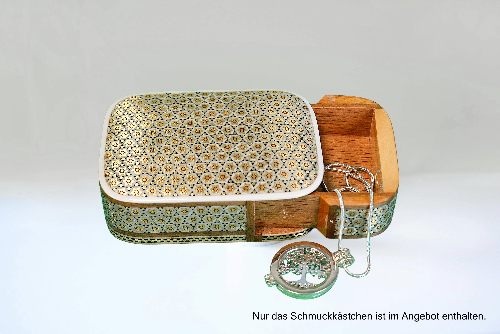 Edler Schmuckkasten/Spielkartenbehälter aus Holz mit Intarsie mitSpielkarten drin