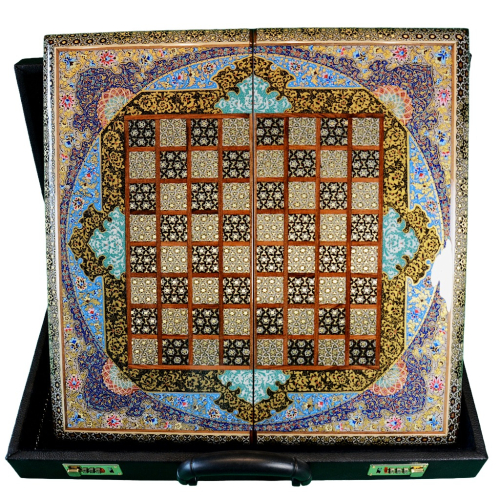 hochwertigen Schachbrett mit blauem Blumenmuster und Intarsien-Design mit den maßen 50 x 50 x 3 cm