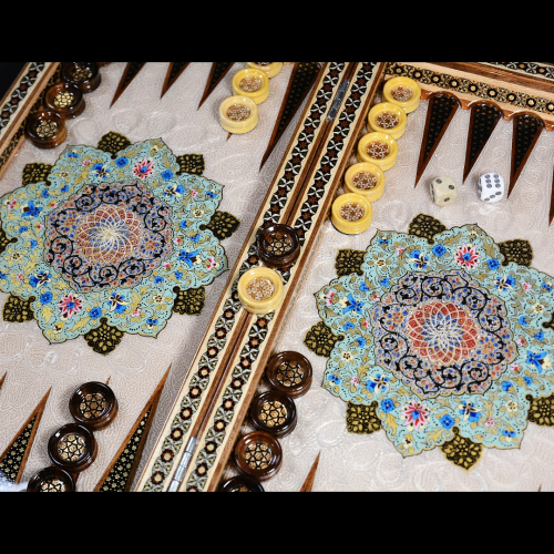 Backgammon mit Kölner Dom Design and Premium Steinset aus Holz