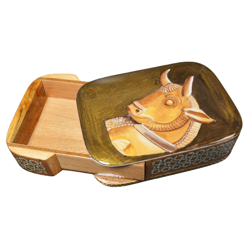 Edles Schmuckkästchen/Spielkartenbehälter aus Holz mit Intarsie und Handbelates Blumentmuster